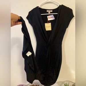 Simple Front Tie Deep V Black Dress Size XS